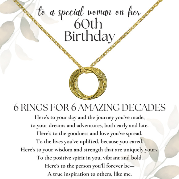 60th Birthday Necklace for Women S925 Silver Gold Plated, 6 Rings for 6 Decades - Picture 5 of 5